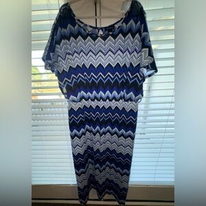 Ashley Stewart Navy and White Chevron Maxi Dress